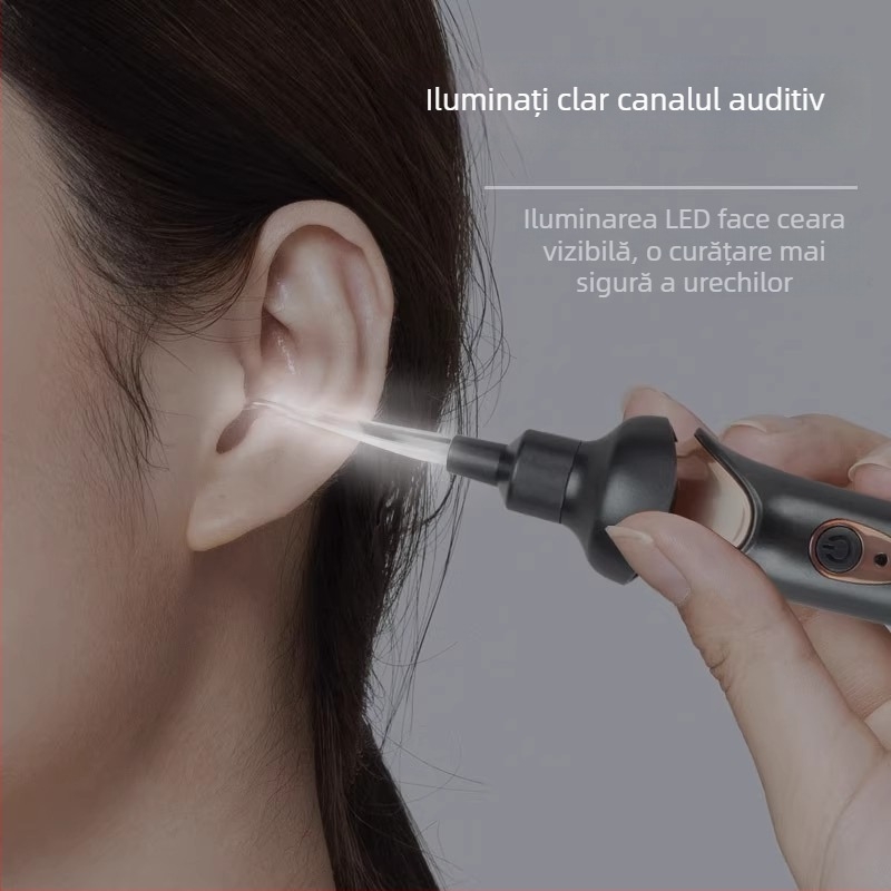 Lingură electrică pentru urechi cu aspirație pentru cerumen, curățare delicată, luminoasă, pentru copii, cu cataramă de siguranță