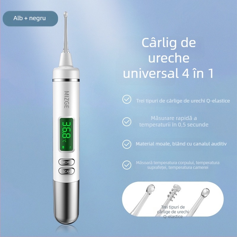 Lingură electrică pentru urechi cu aspirație pentru cerumen, curățare delicată, luminoasă, pentru copii, cu cataramă de siguranță
