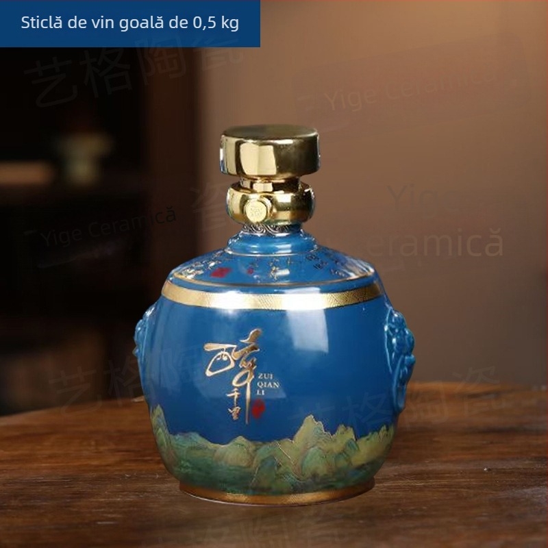 Sticlă ceramică goală pentru băuturi spirtoase, cutie cadou albastră, sigilată pentru uz casnic, cu design Drunken Rivers and Mountains