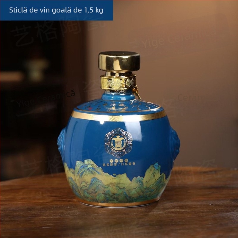 Sticlă ceramică goală pentru băuturi spirtoase, cutie cadou albastră, sigilată pentru uz casnic, cu design Drunken Rivers and Mountains
