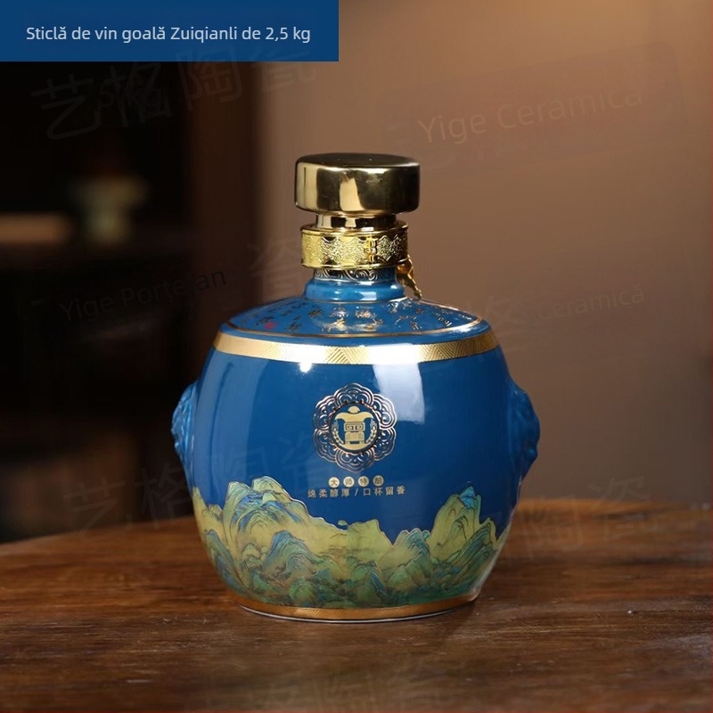 Sticlă ceramică goală pentru băuturi spirtoase, cutie cadou albastră, sigilată pentru uz casnic, cu design Drunken Rivers and Mountains