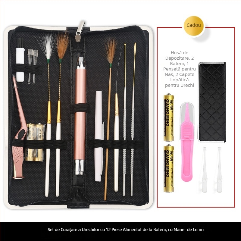 Asahi Glow set lingurițe pentru urechi – luminoase, din oțel inoxidabil, reîncărcabile