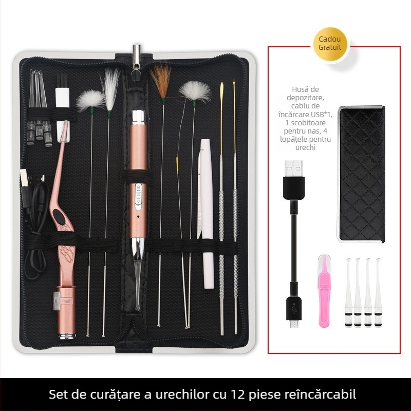 Asahi Glow set lingurițe pentru urechi – luminoase, din oțel inoxidabil, reîncărcabile