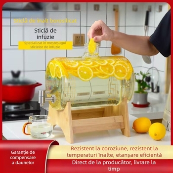 Baril orizontal din sticlă borosilicat pentru uz casnic, recipient sigilat cu robinet