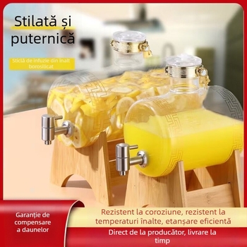 Baril orizontal din sticlă borosilicat pentru uz casnic, recipient sigilat cu robinet
