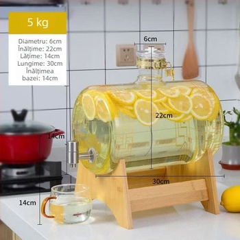 Baril orizontal din sticlă borosilicat pentru uz casnic, recipient sigilat cu robinet