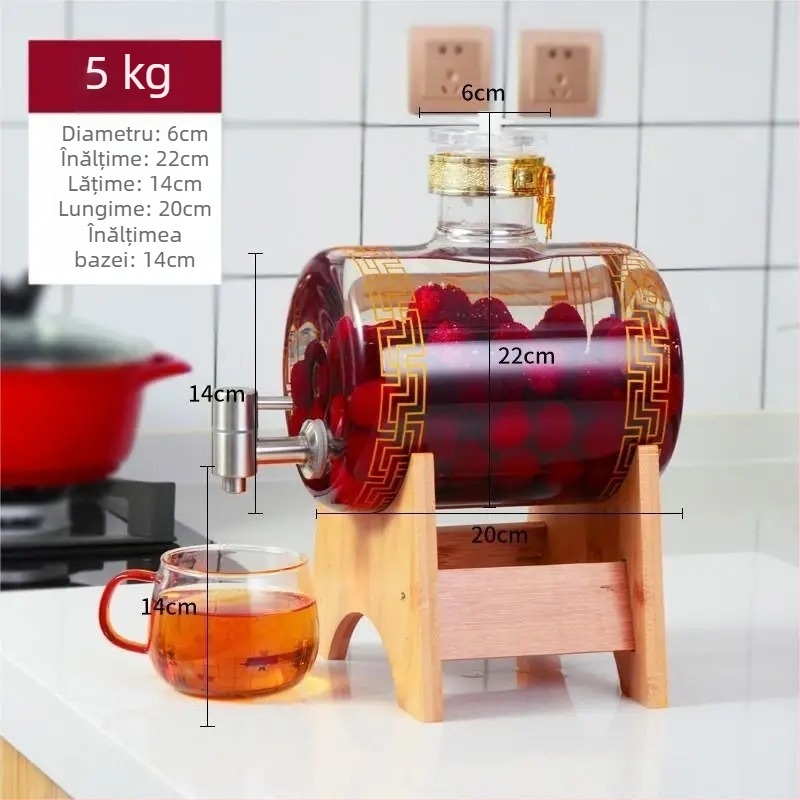 Baril orizontal din sticlă borosilicat pentru uz casnic, recipient sigilat cu robinet