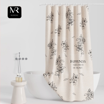 Cortină de duș premium, impermeabilă și rezistentă la mucegai pentru separarea băii, montaj fără găuri, material imitatie de in, model cu flori și viță