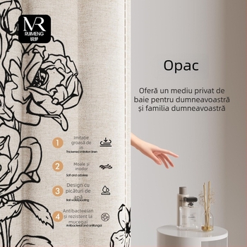 Cortină de duș premium, impermeabilă și rezistentă la mucegai pentru separarea băii, montaj fără găuri, material imitatie de in, model cu flori și viță
