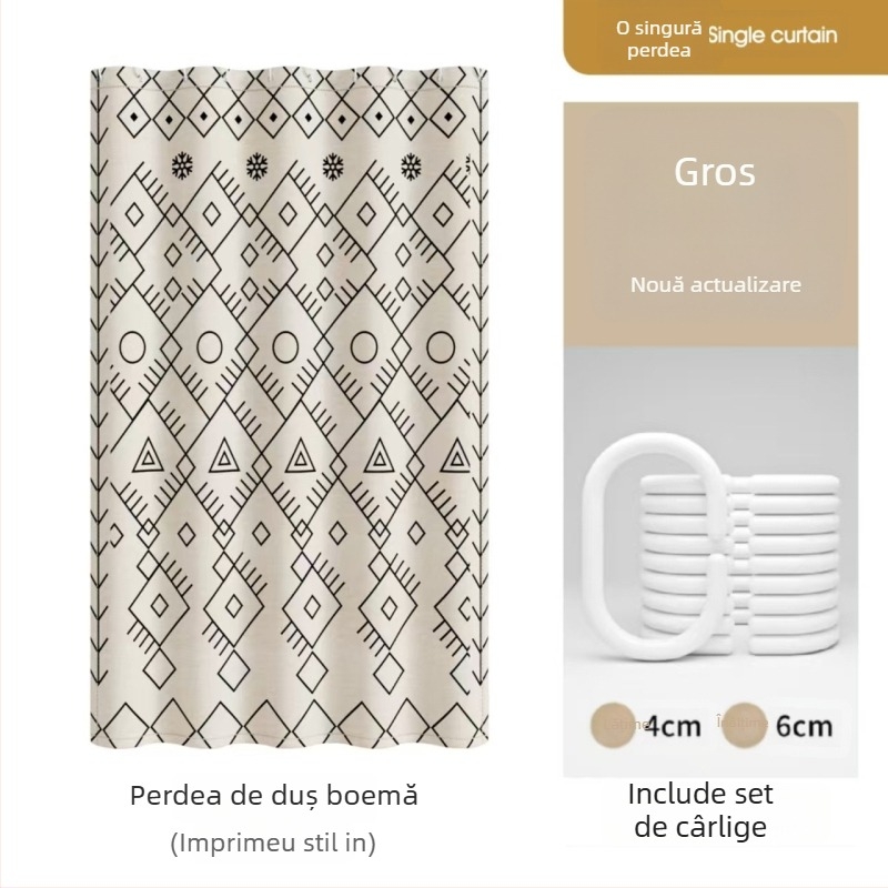 Cortină de duș premium, impermeabilă și rezistentă la mucegai pentru separarea băii, montaj fără găuri, material imitatie de in, model cu flori și viță