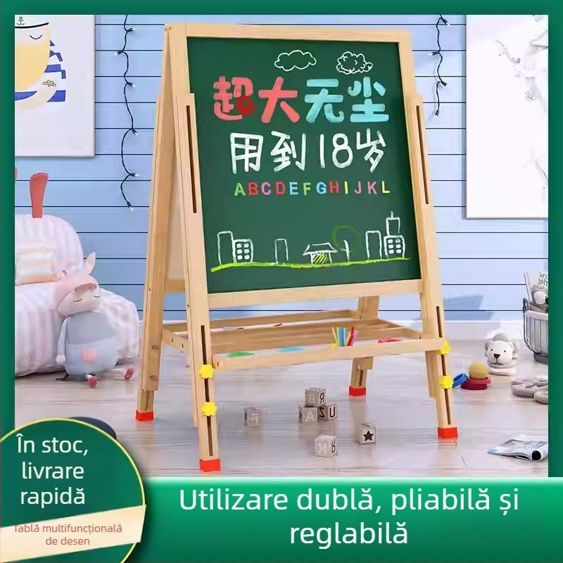 Tabla mică din lemn pentru învățarea acasă — tablă de scriere și desen, cu cretă, suport magnetic pentru copii