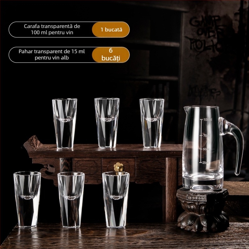 Set din cristal pentru băuturi spirtoase cu decantator și pahare mici de 10 ml – cutie cadou pentru bar acasă