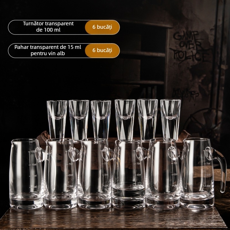Set din cristal pentru băuturi spirtoase cu decantator și pahare mici de 10 ml – cutie cadou pentru bar acasă