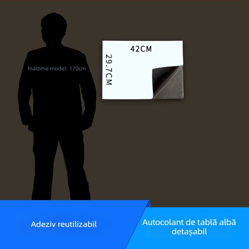 Tablă albă autoadezivă din PET – suprafață de scriere, detașabilă; pentru casă, școală și birou