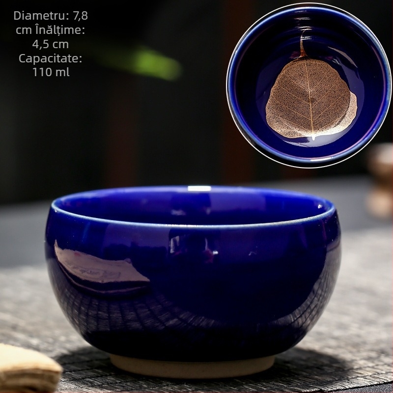 Ceainic ceramic Prajna Heart Sutra, Jianzhan, design Zen cu frunze din lemn, glazură negru-auriu
