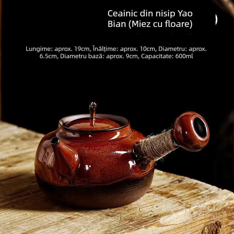 În stoc: ceainic Gongfu din lut roșu, ceramică cu glazură de sobă, finisaj variat, mâner de ridicare, pentru exterior