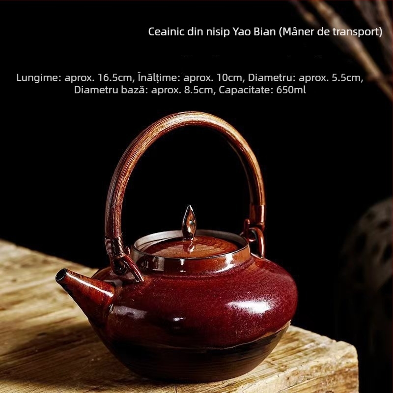 În stoc: ceainic Gongfu din lut roșu, ceramică cu glazură de sobă, finisaj variat, mâner de ridicare, pentru exterior