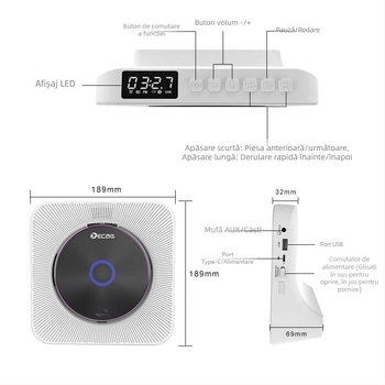 KC-806 CD player de acasă, design retro, Bluetooth