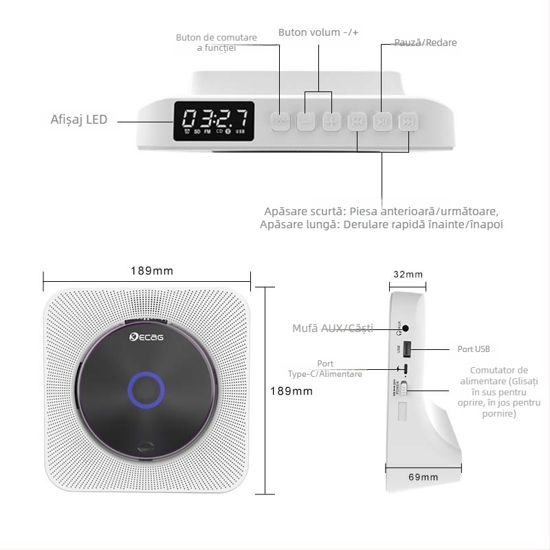 KC-806 CD player de acasă, design retro, Bluetooth