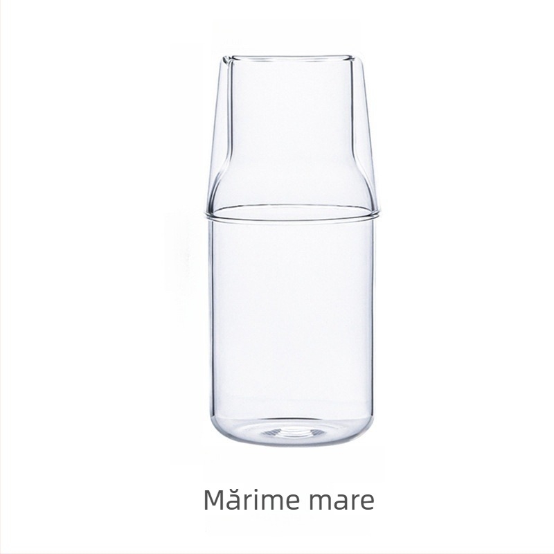 Set minimalist cu oală și ceașcă pentru apă rece — sticlă borosilicată, uz casnic, pentru o persoană, pentru sucuri și apă cu lămâie