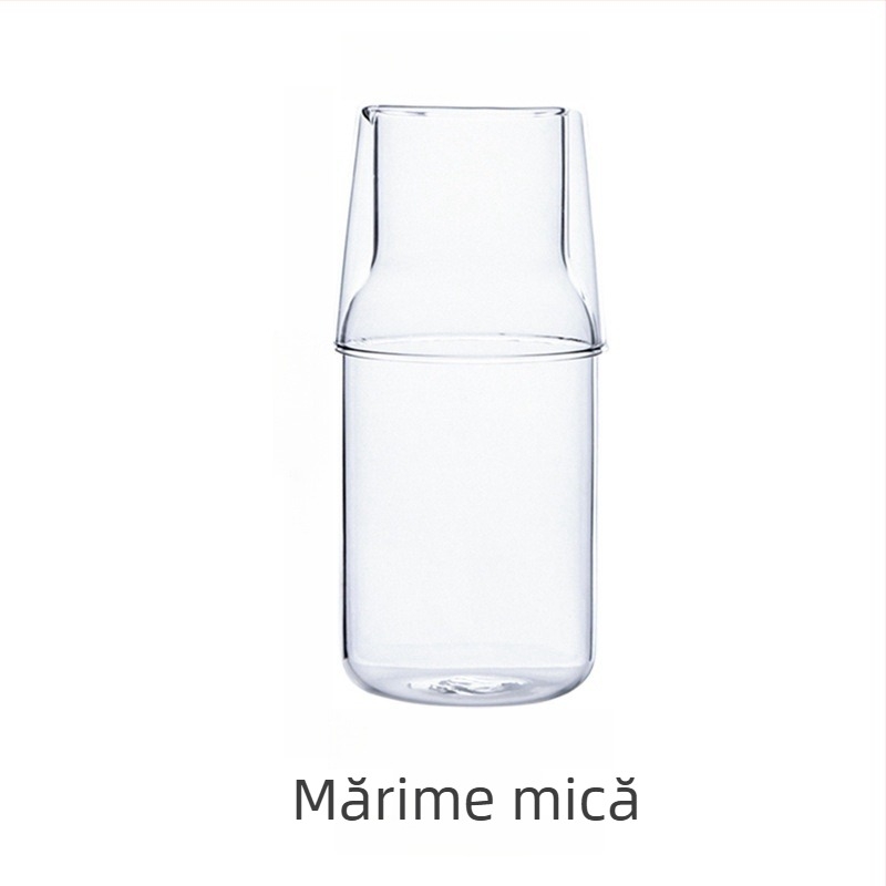 Set minimalist cu oală și ceașcă pentru apă rece — sticlă borosilicată, uz casnic, pentru o persoană, pentru sucuri și apă cu lămâie