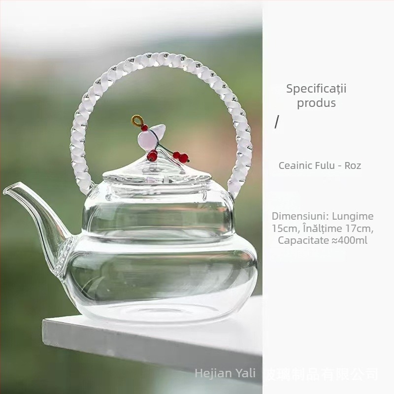 Ceainic din sticlă cu mâner, borosilicat rezistent la căldură, cu filtru și funcție de încălzire, pentru uz casnic