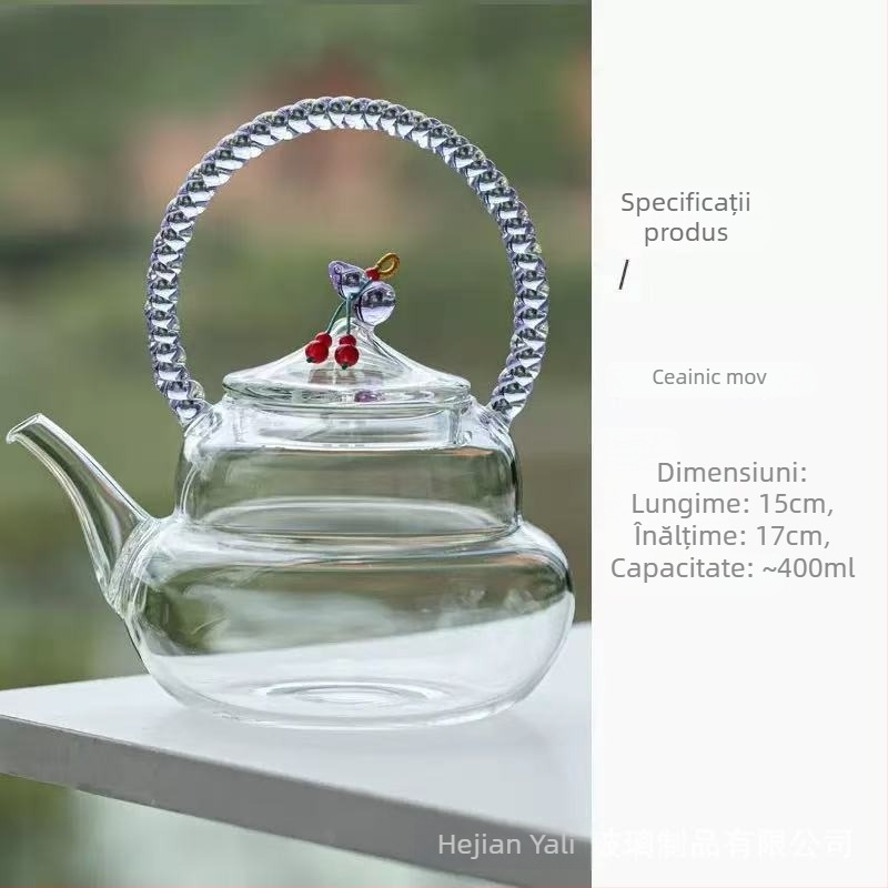 Ceainic din sticlă cu mâner, borosilicat rezistent la căldură, cu filtru și funcție de încălzire, pentru uz casnic