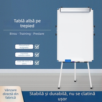 Tablă albă magnetică, cu două fețe, pe suport cu trei picioare, pentru birou, întâlniri și instruire