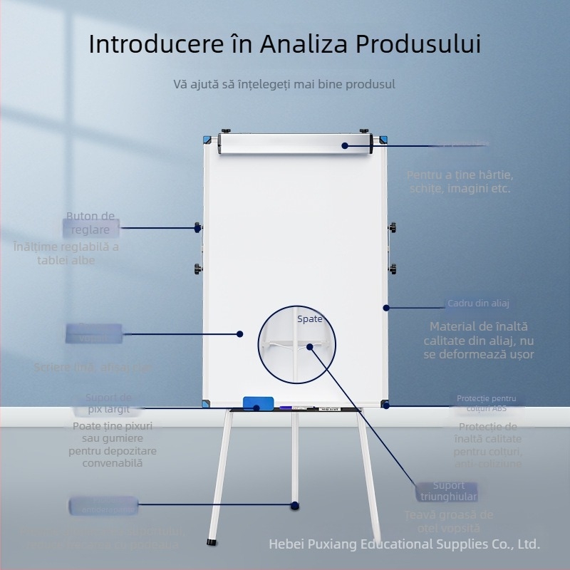 Tablă albă magnetică, cu două fețe, pe suport cu trei picioare, pentru birou, întâlniri și instruire