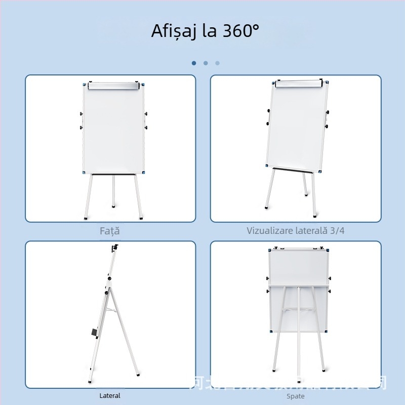 Tablă albă magnetică, cu două fețe, pe suport cu trei picioare, pentru birou, întâlniri și instruire