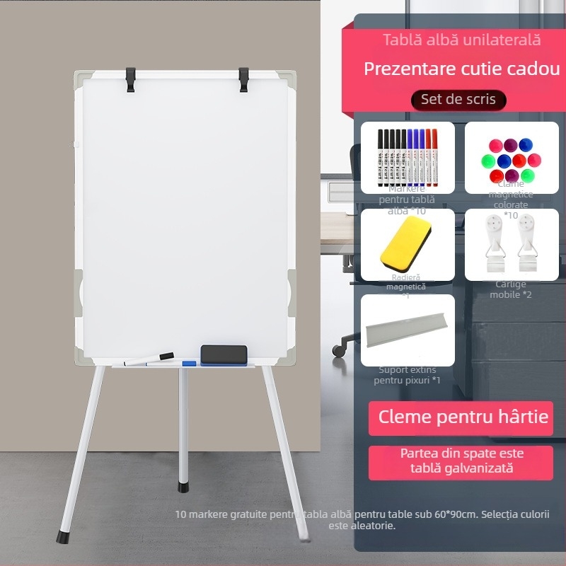 Tablă albă magnetică, cu două fețe, pe suport cu trei picioare, pentru birou, întâlniri și instruire