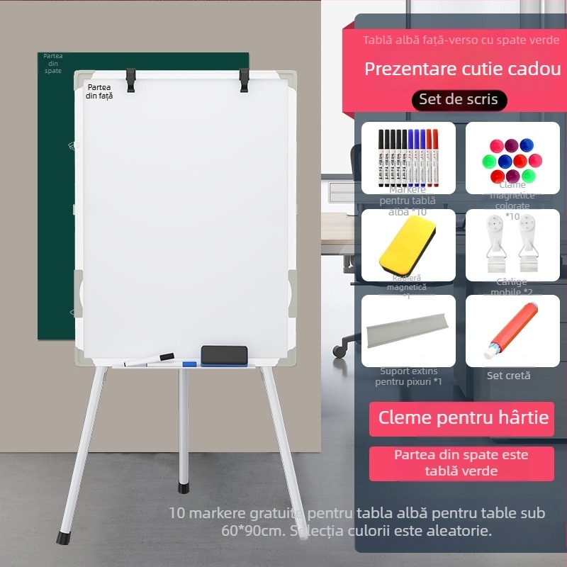 Tablă albă magnetică, cu două fețe, pe suport cu trei picioare, pentru birou, întâlniri și instruire