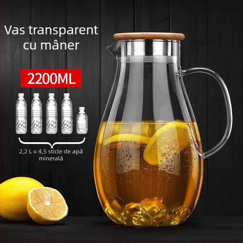 Ceainic din sticlă borosilicată, rezistent la temperaturi ridicate, capacitate mare, pentru uz casnic și restaurante