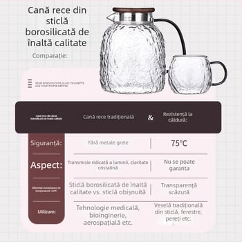 Cană de sticlă rezistentă la căldură pentru apă rece, cu model de copac, cu capacitate mare, pentru uz casnic, ideală pentru prepararea ceaiului și a infuziilor reci.