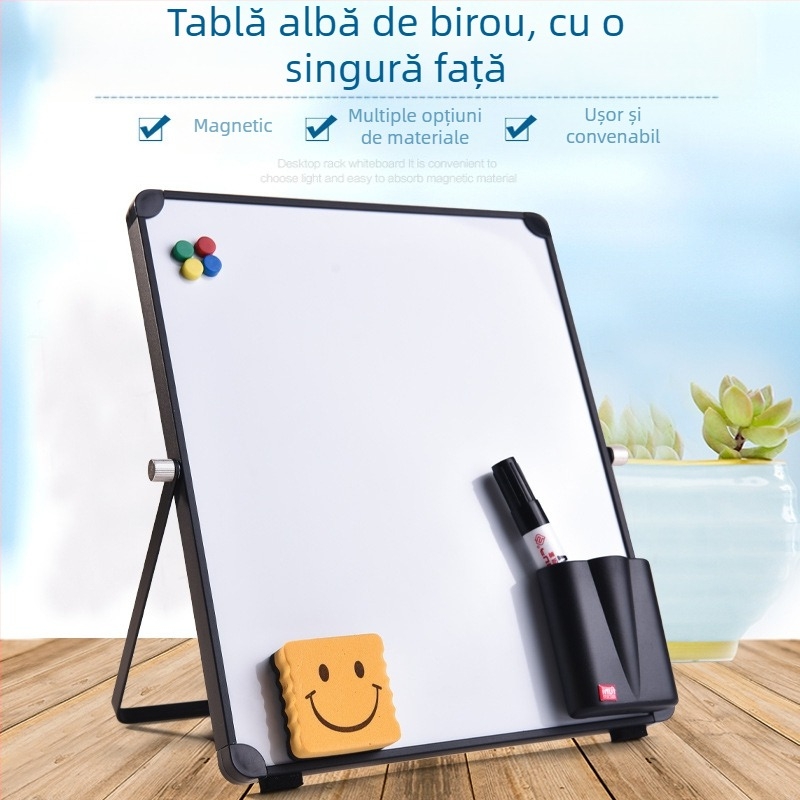 Funi tablă albă de birou cu două fețe, cadru negru din aliaj de aluminiu, suport pliabil