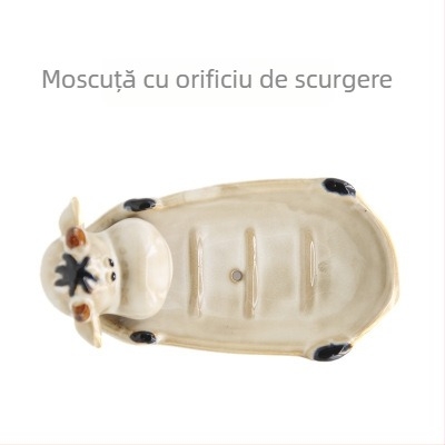 Săpunieră ceramică cu motiv animal, stil european, drenaj, dublu nivel