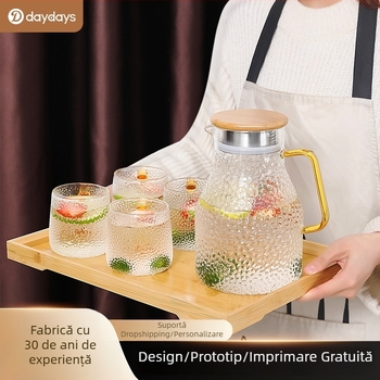 Set din sticlă borosilikat și sticlă pentru apă rece, capacitate mare, rezistent la temperaturi înalte, design modern minimalist, cadou ideal