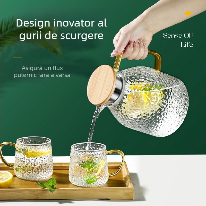 Set din sticlă borosilikat și sticlă pentru apă rece, capacitate mare, rezistent la temperaturi înalte, design modern minimalist, cadou ideal