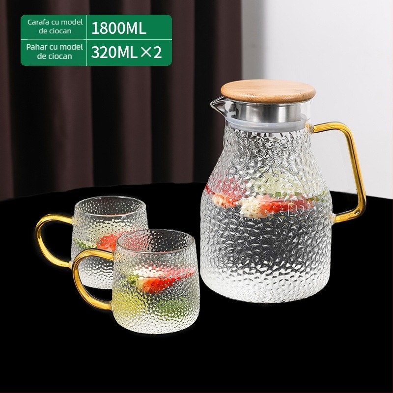 Set din sticlă borosilikat și sticlă pentru apă rece, capacitate mare, rezistent la temperaturi înalte, design modern minimalist, cadou ideal