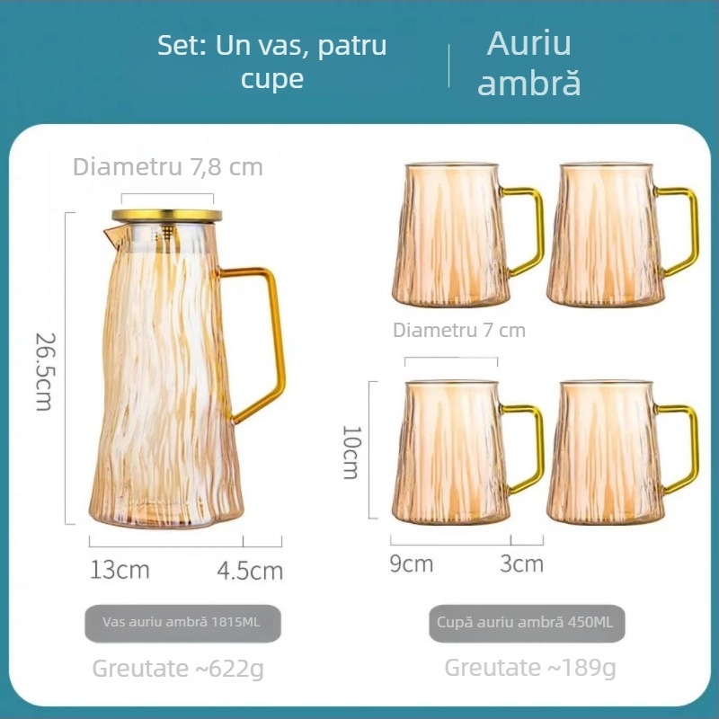 Set din sticlă pentru apă rece, cu cană și pahare, model glaciar, capacitate mare, cană pentru suc și ceai de fructe pentru infuzie rece