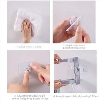 Suport creativ pentru săpun rotativ, fără găuri, cu două niveluri și drenaj, montat pe perete pentru baie