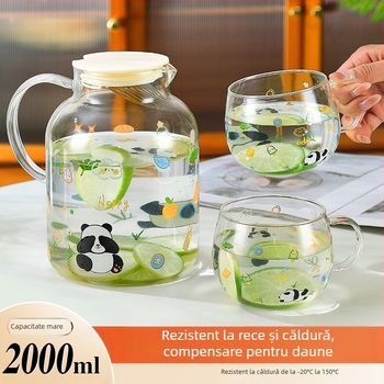 Cană de suc din sticlă borosilicată și set de pahare pentru apă rece, rezistent la temperaturi înalte, cu capacitate mare pentru uz casnic.