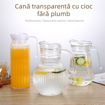 Cană din sticlă cu gură de robinet în formă de cioc de rață, transparentă, mare capacitate, design îngroșat, pentru apă rece și sucuri, dungi verticale