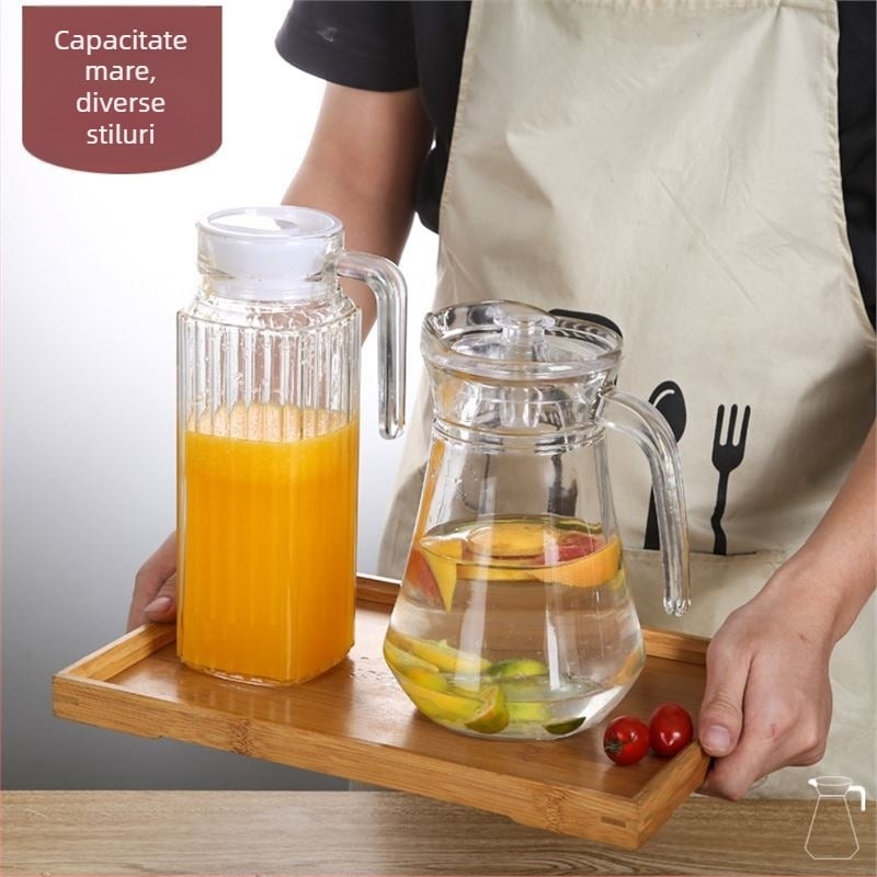 Cană din sticlă cu gură de robinet în formă de cioc de rață, transparentă, mare capacitate, design îngroșat, pentru apă rece și sucuri, dungi verticale
