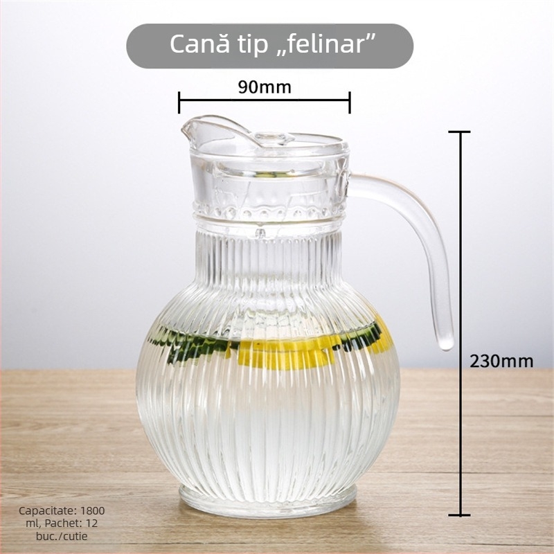Cană din sticlă cu gură de robinet în formă de cioc de rață, transparentă, mare capacitate, design îngroșat, pentru apă rece și sucuri, dungi verticale