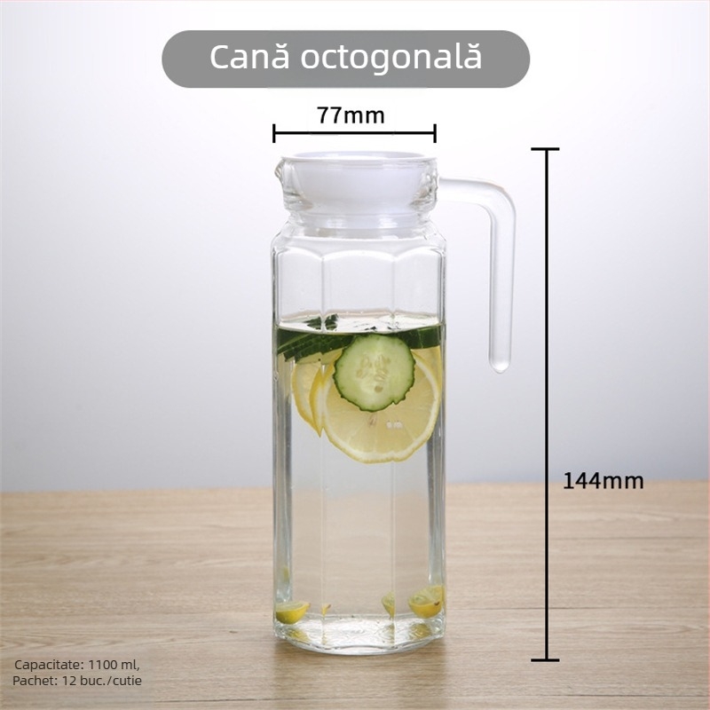 Cană din sticlă cu gură de robinet în formă de cioc de rață, transparentă, mare capacitate, design îngroșat, pentru apă rece și sucuri, dungi verticale