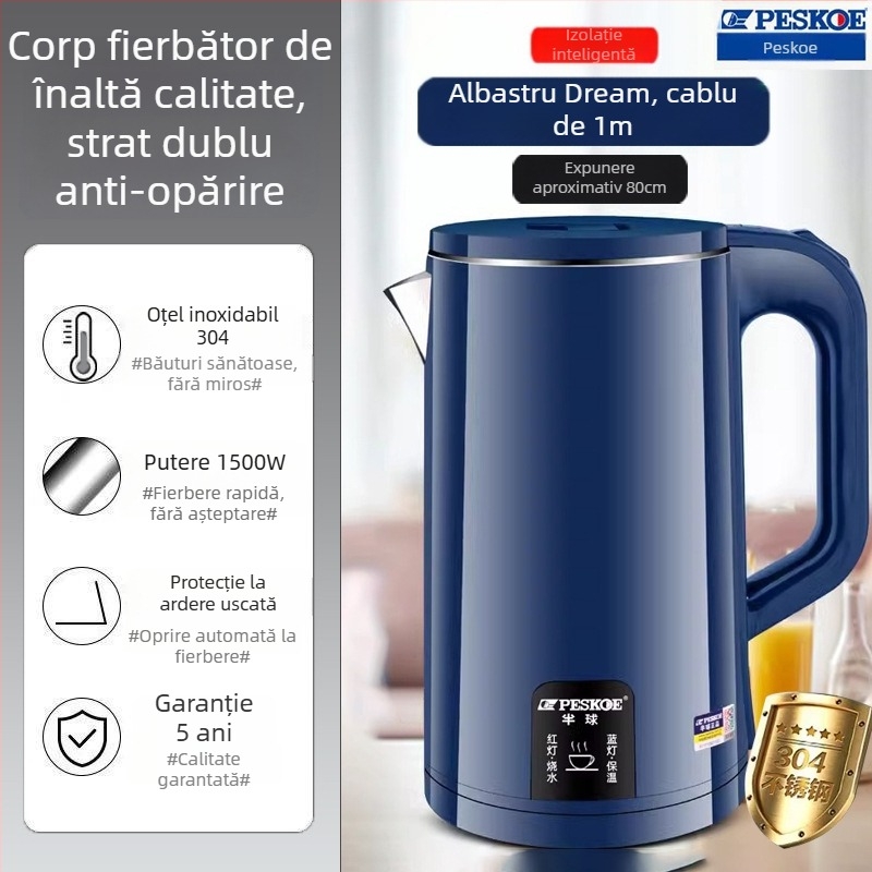 Ceainic electric din oțel inoxidabil 304 pentru uz casnic, cu funcție de menținere a temperaturii, design integrat, întrerupere automată, capacitate mare, temperatură reglabilă
