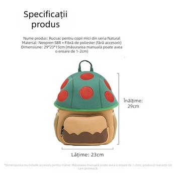 Rucsac mare cu motiv de ciupercă pentru copii 3–6 ani, unisex, pentru ieșiri