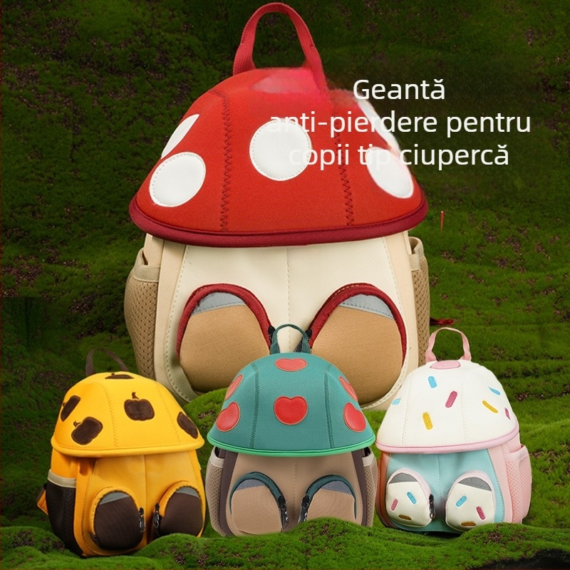 Rucsac mare cu motiv de ciupercă pentru copii 3–6 ani, unisex, pentru ieșiri