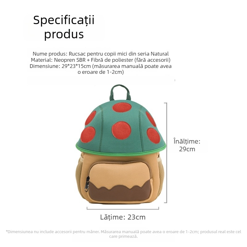 Rucsac mare cu motiv de ciupercă pentru copii 3–6 ani, unisex, pentru ieșiri